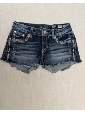 Miss Me Embellished Dark Blue Denim Cutoff Shorts